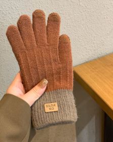 Winter Mittens Brown Striped Embroidered Warm Cycling Spot Universal Cartoon Gloves Ins (Color: orange)