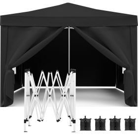 10'x10' EZ Pop Up Canopy Outdoor Portable Party Folding Tent with Removable Sidewalls + Carry Bag + 4pcs Weight Bag (Color: black)