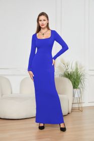 Two-in-one With Lining Double-layer Belly Contracting Hip Lifting Long Sleeve Narrow Dress (Option: Blue-XS)